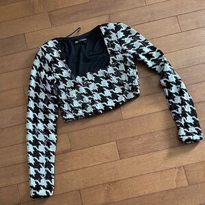 Zara Black and White Houndstooth Crop Top